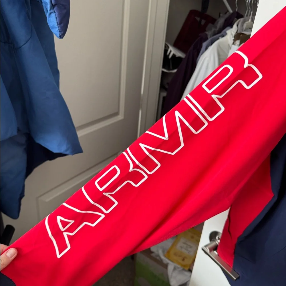 Under Armour Full Zip Hoodie Red Navy Logo Sleeves Men’s XL NWT - Picture 11 of 12